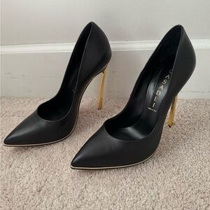 Casadei Black Blade Heels 37 with Gold Stiletto